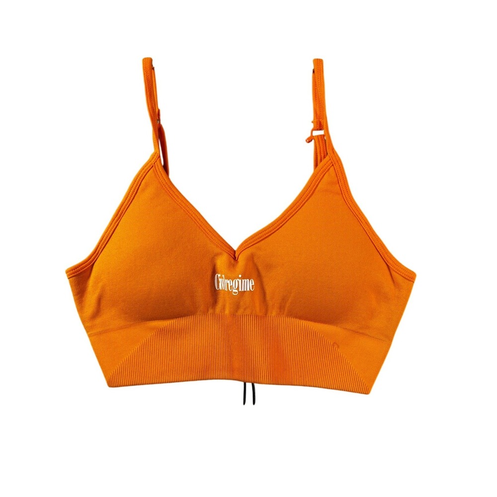 Civil Regime Womens Seamless V-Neck Sports Bra Orange Adjustable Straps Small
